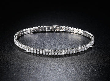 Fine Jewellery AAA+ Zirconia Diamonds Chain Silver Bracelet Bangle - The Jewellery Supermarket